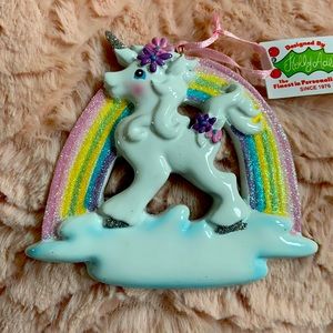 Kurt Adler 4.5” resin unicorn personalized ornament. Very cute!